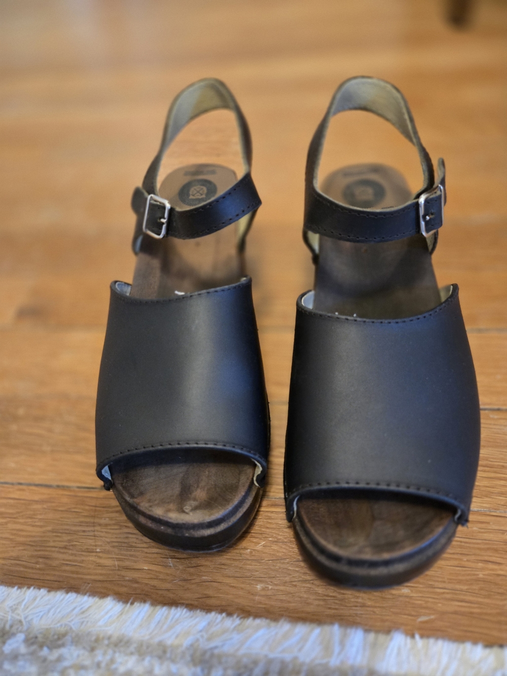 Troentorp Greta Black Leather Wood-Soled Clog Mary Jane Sandals 39 9 - Picture 2 of 4